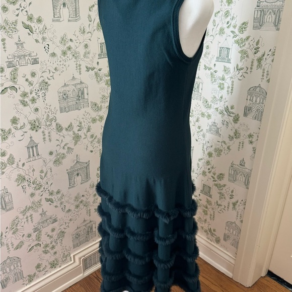 Oscar De La Renta Green Knit Wool and Fur Couture Dress - M - Picture 5 of 9